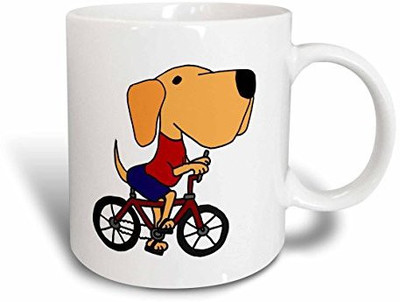 

3dRose mug_195225_2 Funny Yellow Labrador Retriever Riding Bicycle Ceramic, 15 oz, White Ceramic Mug(60 ml)