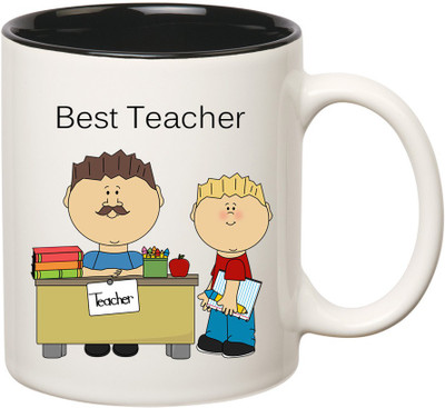 

HuppmeGift Best Teacher Inner Black Ceramic Mug(350 ml), Black;white