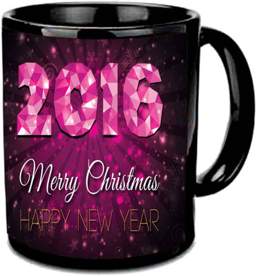 Raj Laxmi Christmas and New year black cup Ceramic Mug(350 ml)