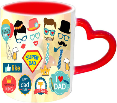 

Raj Laxmi Sweet N Funny Design For fathers Day Red Heart Handle Ceramic Mug(350 ml)