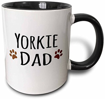 

3dRose mug_154008_4 Yorkie Dog Dad Yorkshire Terrier Doggie by Breed Doggy Lover Brown Paw Prints Pet Owner Two Tone Black, 11 oz, Black/White Ceramic Mug(60 ml)
