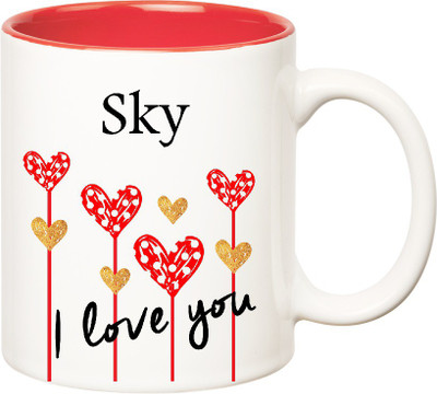 

Huppme I Love You Sky Inner Red (350 ml) Ceramic Mug(350 ml), Red;white