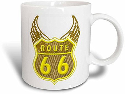 

3dRose Route 66 with Yellow Wings Ceramic, 15 oz, White Ceramic Mug(60 ml)