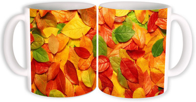 

PhotogiftsIndia leaves design Ceramic Mug(350 ml, Pack of 2), Multicolor