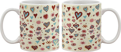

Artifa Hearts Texture Porcelain, Ceramic Mug(350 ml), Multicolor