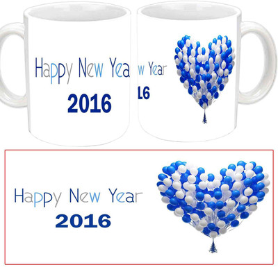 

Raj Laxmi Balloon Heart new year cup Ceramic Mug(350 ml), White