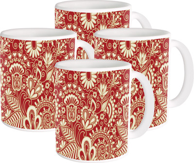 

Heyworlds Gifts for pattern Design set of six 126 Ceramic Mug(325 ml, Pack of 4), Multicolor