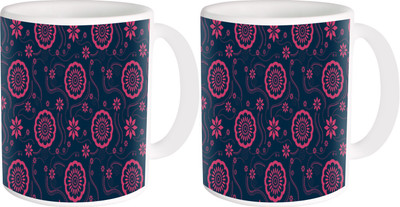 

Heyworlds gifts for flower design 44 Ceramic Mug(325 ml, Pack of 2), Multicolor