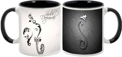 

AllUPrints Gifts For Deepawali - Diwali Lord Ganesha Combo Design 3 (2s) Ceramic Mug(325 ml, Pack of 2), Black