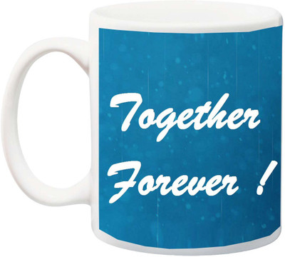 

ME&YOU Valentine's Day Gifts For Him/Her/Girlfriend/Boyfriend ; Together Forever Print Blue Background With Finger Smiley Face Printed Ceramic Mug(325 ml), Multicolor
