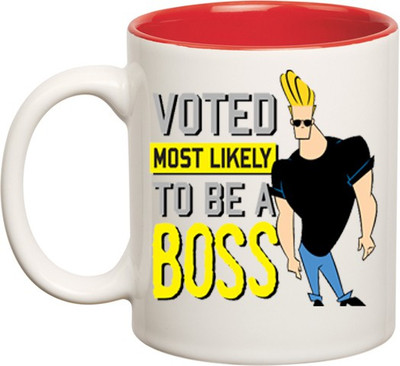 

Huppme Jonny Bravo Boss Inner Red Ceramic Mug(350 ml), Red;white