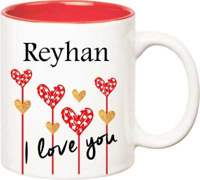 

Huppme I Love You Reyhan Inner Red (350 ml) Ceramic Mug(350 ml), Red;white