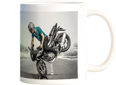 

Rangeele Inkers Biker Stunt On Road Ceramic Mug(300 ml), Multicolor