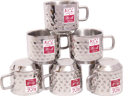 

KCL Hammered Stainless Steel Mug(125 ml, Pack of 6), Multicolor