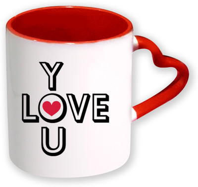 

Heyworlds Love You Happy Valentine Day Gifts Heart Shape Red Color with Handle Ceramic Mug(325 ml), Multicolor