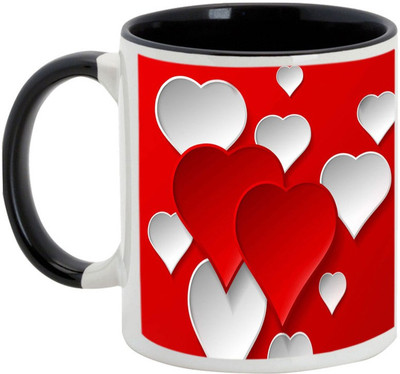 

AllUPrints Boyfriend/Girlfriend Gifts - Flying Hearts Ceramic Mug(325 ml), Black