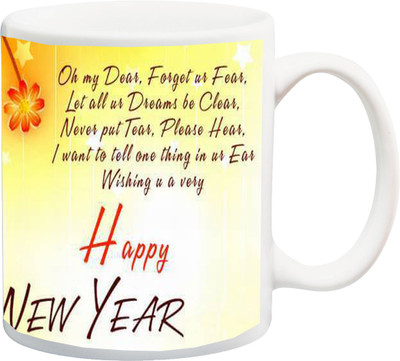 

ME&YOU Gift for Happy new year;On my deas forget us four let all is creams be clear printed Ceramic Mug(325 ml), Multicolor