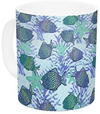 

Kess InHouse InHouse Julia Grifol My Colorful Fishes Blue Teal Ceramic Coffee, 11 oz, Multicolor Ceramic Mug(60 ml)