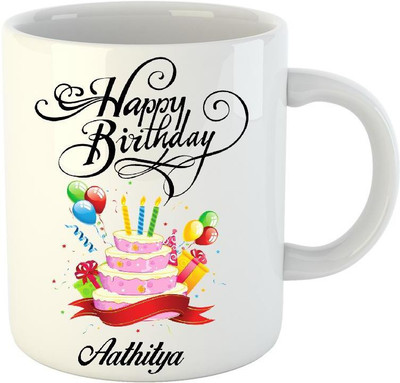 

HuppmeGift Happy Birthday Aathitya White (350 ml) Ceramic Mug(350 ml)