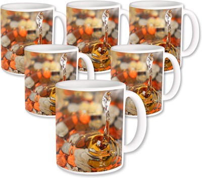 

Heyworlds Gifts for Water Design set of six 01 Ceramic Mug(325 ml, Pack of 6), Multicolor