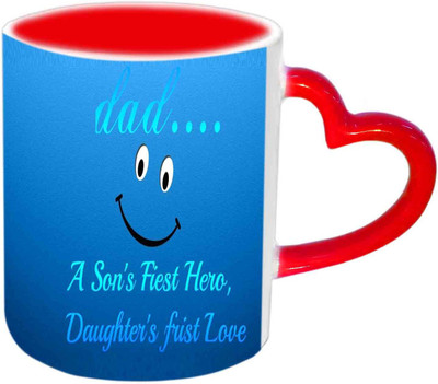 

Raj Laxmi Nice Lines About dad With Smiley Red Heart Handle Ceramic Mug(350 ml)