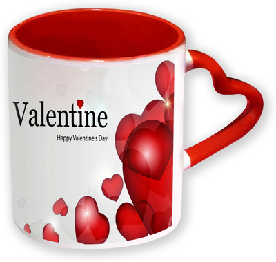 

Heyworlds Happy Valentine Day Gifts Heart Shape Red Color with Handle 21 Ceramic Mug(325 ml), Multicolor