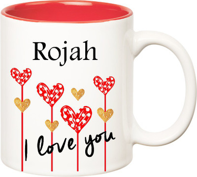 

Huppme I Love You Rojah Inner Red (350 ml) Ceramic Mug(350 ml), Red;white