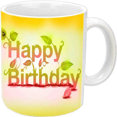 

Raj Laxmi Leafs Design Happy B'day White Ceramic Mug(3.5 ml)