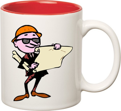 

Huppme Civil Engineer Style Inner Red Ceramic Mug(350 ml), Red;white