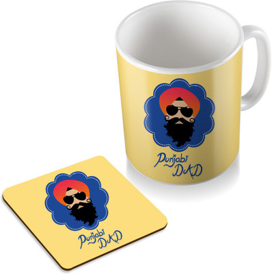 

SKY TRENDS Punjabi Dad With Sardar Gifts For Dad Father's Day Coaster Coffee Set Ceramic Mug(320 ml, Pack of 2), White