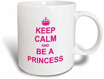 

3dRose mug_157755_1 Keep Calm and be a Princess Hot Pink Fun Girly Girl Gifts for Your Princess Carry on Funny Humor Ceramic, 11-Ounce Ceramic Mug(60 ml)