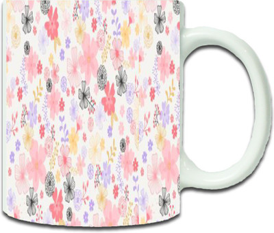 

Maison N Mode Pink Flower Pattern Coffee Ceramic Mug(330 ml), Multicolor