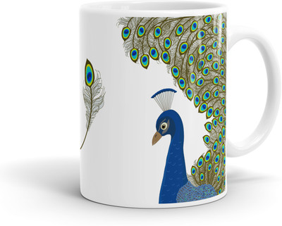 

Heartzy Beautiful Blue Peacock Ceramic Mug(300 ml), Blue;green;white