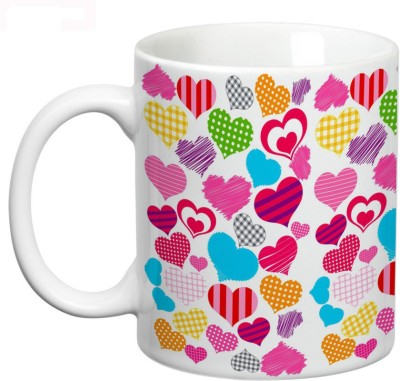 

Prithish Assorted Hearts Vibrant Colours Ceramic Mug(330 ml), Multicolor