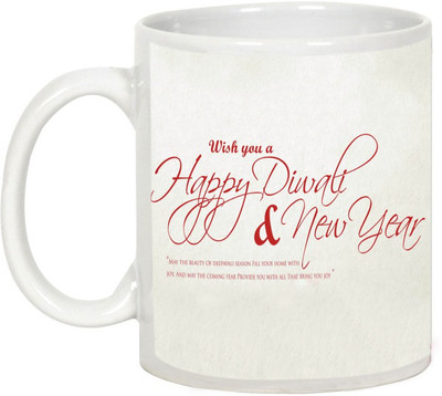 AllUPrints Gifts For Deepawali - Prosperous Happy Diwali Design 20 Ceramic Mug(325 ml), White