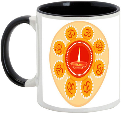 

AllUPrints Gifts For Diwali – Deepawali Omkareshwar Ceramic Mug(325 ml), Black