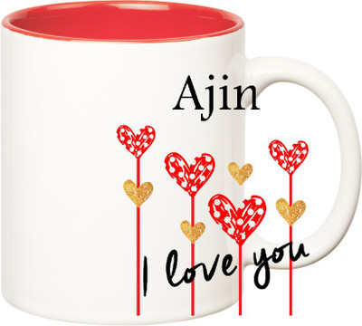 

Huppme I Love You Ajin Inner Red (350 ml) Ceramic Mug(350 ml), Red;white