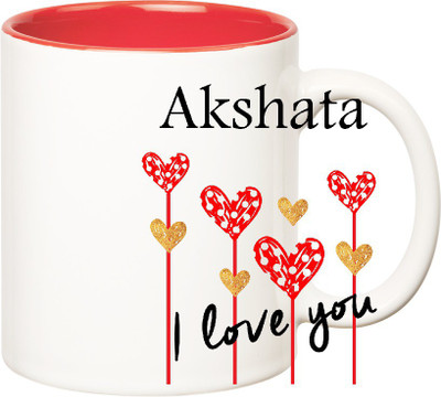 

Huppme I Love You Akshata Inner Red (350 ml) Ceramic Mug(350 ml), Red;white