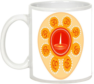 

AllUPrints Gifts For Diwali – Deepawali Omkareshwar Ceramic Mug(325 ml), White