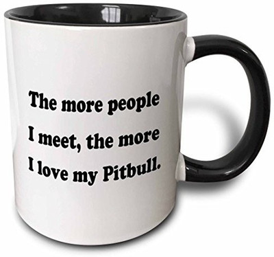 

3dRose The More People I Meet The More I Love My Pitbull Two Tone Black, 11 oz, Black/White Ceramic Mug(60 ml), Multicolor