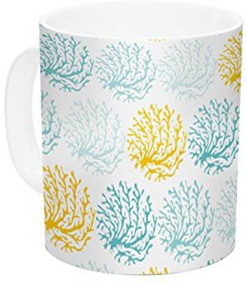

Kess InHouse InHouse Anchobee Coralina Teal Yellow Ceramic Coffee, 11 oz, Multicolor Ceramic Mug(60 ml)