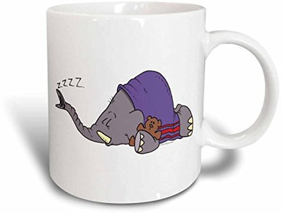 

3dRose mug_103932_2 Cute Napping Sleeping Elephant Ceramic, 15 oz, White Ceramic Mug(60 ml), Multicolor