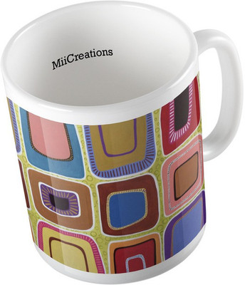 

MiiCreations Printed Multicolor Square Box Pattern Ceramic Mug(325 ml)