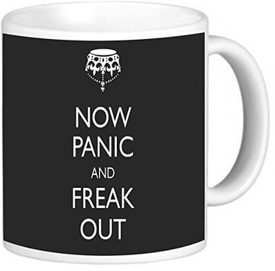 

Rikki Knight LLC Knight Photo Quality Ceramic Coffee, 11 oz, Now Panic and Freak Out Black Design Ceramic Mug(60 ml)
