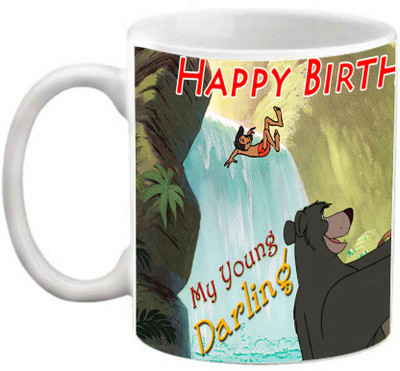 

EFW HAPPY BIRTHDAY MY YOUNG DARLING THE JUNGLE BOOK THEME KIDS CARTOON PRINTED Ceramic Mug(325 ml), White