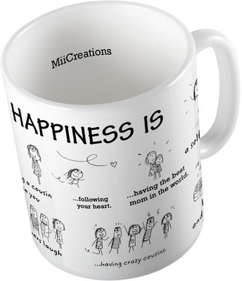 

MiiCreations Printed Happiness Quotes Ceramic Mug(325 ml), Multicolor