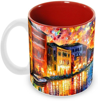 

Tuelip Beautiful Printed River Painting Inner Red For Tea And Coffee Ceramic Mug(350 ml), Multicolor