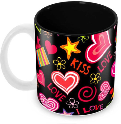 

Tuelip Beautiful Love Pattern Printed inside Black for Tea And Coffee Ceramic Mug(350 ml), Multicolor