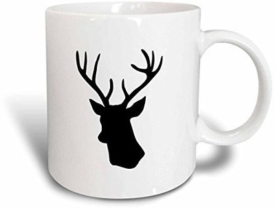 

3dRose mug_179700_1 Black Deer Head Silhouette on White Modern Stag with Antlers Shadow Ceramic, 11-Ounce Ceramic Mug(60 ml), Multicolor