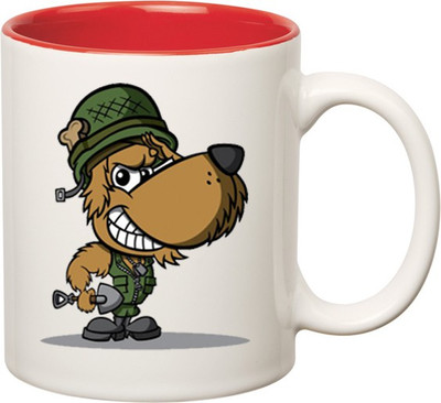 

Huppme Officer Dog Inner Red Ceramic Mug(350 ml), Red;white